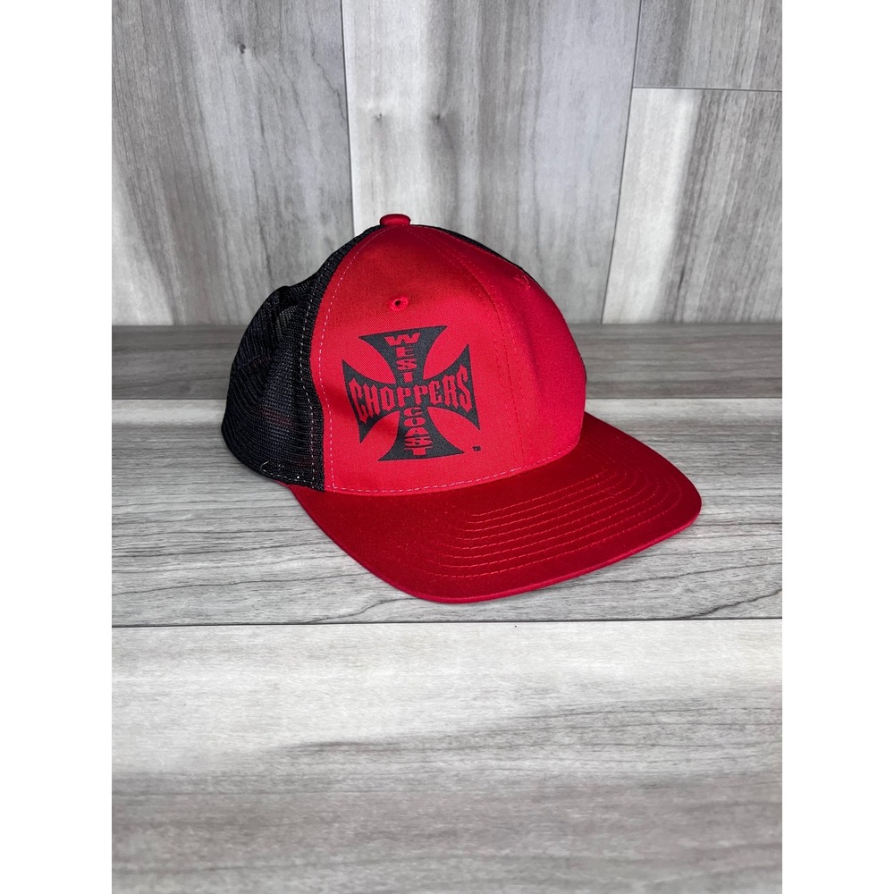 West Coast Choppers Trucker Hat Mens OSFA Red Excellent Snapback Iron Cross Logo